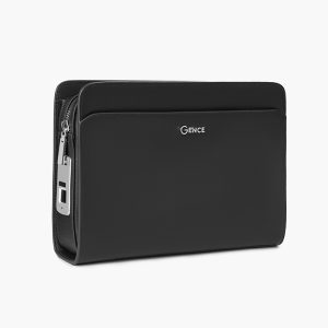 Clutch cầm tay đeo chéo khóa vân tay da bò Taiga màu đen RB14